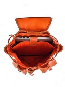 Sac à dos en cuir Sac à dos en cuir Sac à dos Sac à bandoulière orange Sac de voyage en cuir Bandoulière réglable - Product Image 5