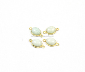 Gold Plated Chrysoprase Bezel Connector Semi-Precious Natural Round Metal Brass <b>Jewelry</b> <b>Findings</b> CZ for Custom <b>Jewelry</b> Design - Product Image 1