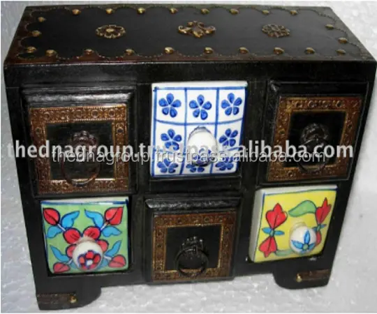 wooden & straw drawers /shelf /chest /storage cabinet it is nice combination of wood +ceramic used as jewelry box/spices box