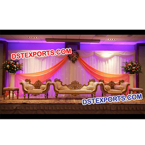 Conjunto de sofá y sillas para escenario de boda india, muebles tallados en madera para boda, muebles tallados de último diseño - Product Image 1