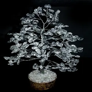 clear Crystal Quartz chip tree Reiki Stone Table Decor Artificial Tree of life natural stone 7 chakra crystal chip gifts lucky