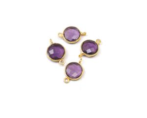 Amatista Cuarzo Piedra preciosa Latón 18K Chapado en oro Forma redonda Bucle vertical Fabricación de joyas de moda Conector de bisel - Product Image 1