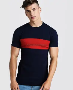 T-shirt kustom desain kustom jumlah pesanan minimum rendah kaus kustom polos berpori pria kaus blok warna garis panjang pas otot
