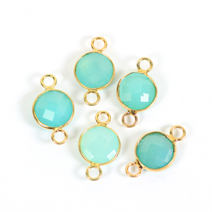 Aqua Chalcedony 10มม. รอบขอบอัญมณีเสน่ห์เชื่อมต่อคู่ห่วงชุบทอง - Product Image 6
