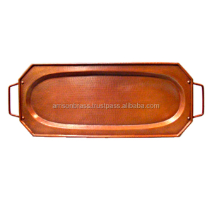 Bandeja de cobre puro Metal martillado Cobre Metal Bandeja de servicio Cobre Hogar y hotel Usado Mango redondo martillado - Product Image 3