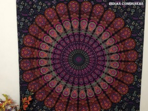 ผ้าคอตตอนลายนกยูงแมนดาลาขนาดคู่สวยงามที่แขวนติดผนังทำด้วยมือหลากสีจากผู้ส่งของชาวอินเดีย - Product Image 4