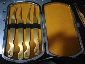 Pince à épiler d'extension de cils plaquée or pince à cils en acier inoxydable de qualité médicale de haute qualité - Product Image 5