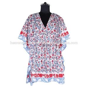 Robe de plage sans manches en crêpe de coton, caftan court imprimé bloc à la main, caftan traditionnel africain abordable - Product Image 2