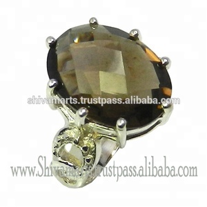 Vente en gros 925 argent Sterling Quartz fumé ovale bague en pierres précieuses cher mode bijoux en argent éternité Vermeil anneaux - Product Image 3