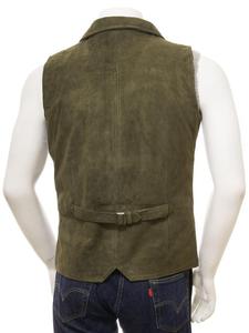 Men's Olive Genuine Cow Suede Waistcoat / Leather Waistcoat - Product Image 2