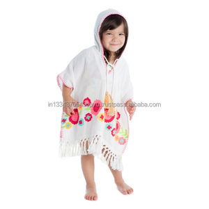 Couverture de plage pour petite fille, maille brodée à capuche, motifs floraux, Caftan, style Boho pour bébé, décoration Exclusive - Product Image 1