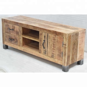 Soporte de TV de madera de mango macizo de estilo industrial rústico moderno, cajones de almacenamiento de entretenimiento convertibles para sala de estar, hogar y oficina - Product Image 1