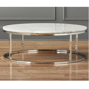 Modern Stainless Steel Frame Coffee <b>Table</b> with <b>White</b> Marble Top Home Centerpiece Living Room Bedroom Less Polished Accent <b>Table</b> - Product Image 2