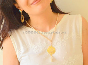 Colgante islámico Maashallah con piedra de ágata Material de joyería de latón - Product Image 3