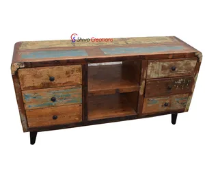 Meuble vintage en bois recyclé de style indien antique fait à la main pour salon polyvalent pour la maison ou l'hôtel - Product Image 1