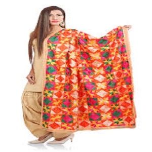 งานแฮนด์เมด Kalamkari Phulkari Dupatta-การออกแบบดอกไม้-นกยูงออกแบบ Dupatta แบบดั้งเดิมของอินเดีย-ปักหนักผ้าคลุมไหล่ - Product Image 6