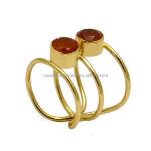 Anillo chapado en oro de Plata de Ley 925 hecho a mano con piedras preciosas de cornalina Anillo de moda con ajuste de bisel romántico para fiesta de boda. - Product Image 3
