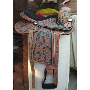 VENDO Sillín de cuero occidental de CUERO GENUINO con herramientas manuales completas de color verde azulado EN; dólar 60 tamaños 14 15 16 17 18 - Product Image 1