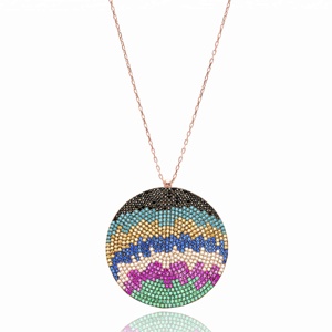 Mix Zircon Stone Design Round Shape Pendant Turkish Wholesale Handcrafted 925 Sterling <b>Silver</b> Jewelry - Product Image 1