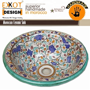 EXXOT DESIGN Lavabo de Cerámica Marroquí 100% Hecho a Mano y Pintado a Mano, 12L, Fabricante Directo, Montaje de Grifo de un Solo Orificio - Product Image 2