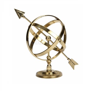 Horloge sphérique armillaire en laiton plaqué or, style antique, artisanat en métal poli, objet de collection - Product Image 2