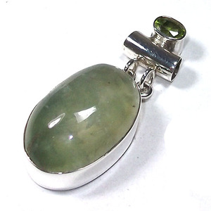 Pierre précieuse de couleur Prehnite naturelle, pendentif en argent pur fait à la main pour femmes, bijoux - Product Image 4