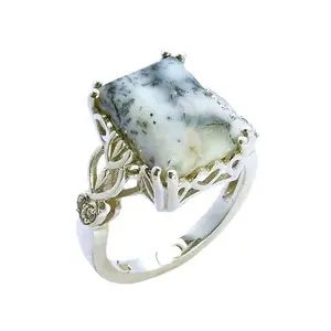 New Product 925 Sterling Silver Dendritic Agate Gemstone Ring 925 Solid Handmade Silver Jewelry Rings