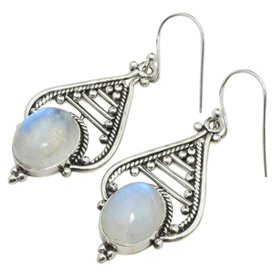 Pendientes de plata de ley 925 con piedra lunar de arcoíris, óvalo, color blanco, buena apariencia, joyería de plata de ley 925 - Product Image 3