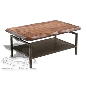 Table basse en fer avec panneau à bord vif vintage industriel et moderne pour meubles de maison, salon, cuisine traditionnelle - Product Image 1