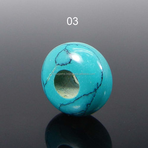 Cuentas de piedras preciosas sueltas redondas de 14x8x4,5mm, color verde, turquesa, sintético, agujero grande, IG5613 - Product Image 3