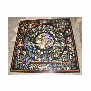 Black <b>Dining</b> Marble Inlay Designer <b>Table</b> <b>Top</b> - Product Image 1