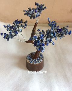 Lapis-lazuli Chakra Pierre Arbre 200 Puces Fil d'Argent Amour Pierre Semi-Précieuse Artisanat Base en Bois Fait à la Main - Product Image 2