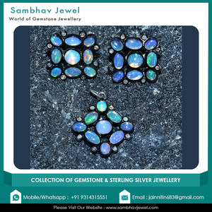 Ensemble de pendentif et de boucles d'oreilles en opale naturelle de style actuel avec zircon serti dans de l'argent sterling 925, bijoux de mode pour femmes - Product Image 4