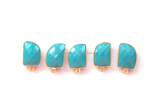 <b>Vintage</b> Boho Connector Statement Piece Handmade 18K Gold Plated Turquoise Gemstone Bezel CZ <b>Jewelry</b> Findings Components - Product Image 4