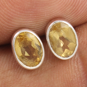 Small Elegant Earrings Natural CITRINE Oval Faceted Gemstones 925 <b>Sterling</b> <b>Silver</b> <b>Stud</b> Post Daily Wear Earrings - Product Image 1