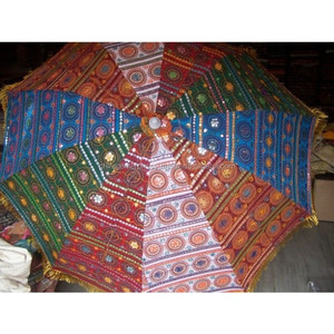 Handmade Indian Bohemian Full Embroidered Parasol Traditional Sari Material Colorful Tribal Classic Iron Handle 140cm <b>Umbrella</b> - Product Image 3