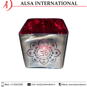 Bougeoirs votifs en verre décoratifs en gros de haute qualité forme carrée avec logo en métal pour un usage domestique et des occasions de Noël - Product Image 3