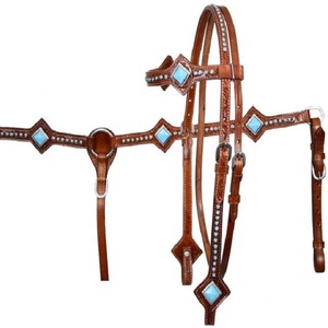 Juego de tachuelas ecuestres de cuero DD de alta calidad, colores surtidos hechos a mano, incluye cabeza occidental Superior, puesto de pecho, caballo para montar - Product Image 1