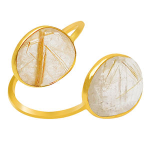 Hermosa piedra preciosa rutilo dorado 925 plata esterlina anillo chapado en oro joyería anillo de moda para regalo de boda fiesta para Unisex - Product Image 1