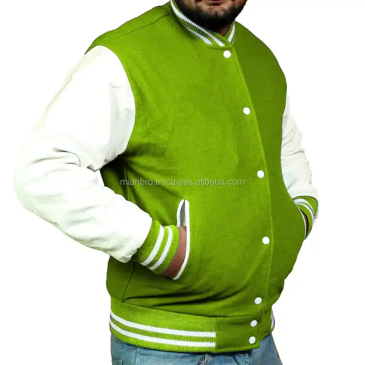 LEATHER VARSITY JACKET in green