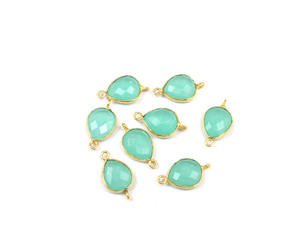 Attrayant Aqua Calcédoine Pierres Précieuses Plaqué Or Bijoux Connecteur de Lunette - Product Image 6