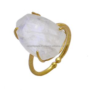 Piedra lunar en bruto piedra preciosa anillo chapado en oro de Plata de Ley 925 Anillo de moda. Fabricación de joyería al por mayor POR CASA DE PLATA - Product Image 4