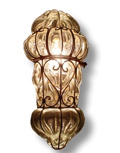 Lampe suspendue LED style français B80 verre clair et fer forgé avec interrupteur électrique design art déco Source d'alimentation veilleuses - Product Image 1