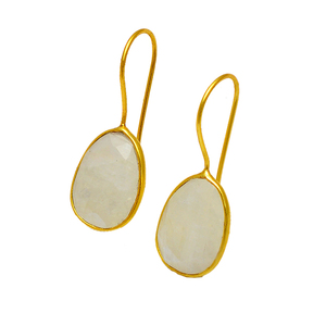 Oval Rainbow <b>Moonstone</b> Gold Plated 925 Sterling Silver Dangle <b>Earrings</b> Jewelry Fashionable <b>Earring</b> For Wedding Gift For Women. - Product Image 2