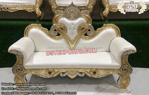 Lujoso sofá de boda de oro y plata escenario de boda sofá de trono de diamante blanco sofá de escenario de boda Maharaja musulmán - Product Image 6