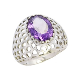 Rare Amethyst Oval Gemstone Ring Solid 925 Sterling Silver Eternity Vermeil Rings <b>Handmade</b> <b>Jewelry</b> Supplier - Product Image 1