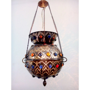 โคมไฟระย้าและโคมไฟห้อยเพดานโลหะทำมือ BR34 สไตล์วินเทจแบบอาหรับประดับอัญมณีทองเหลือง - Product Image 2