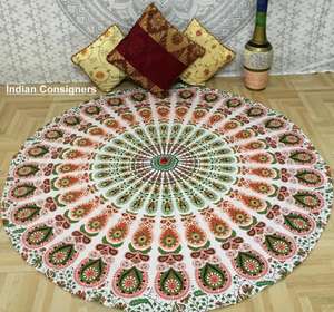 Tapiz de playa suave para colgar en la pared, toalla de algodón de pavo real, esterilla de Yoga redonda, PUF, decoración múltiple para el hogar por consignadores indios - Product Image 3