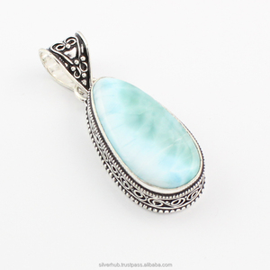 Larimar-colgante de Plata de Ley 925 con gema en forma de lágrima, joyería hecha a mano, Estilo Vintage bohemio - Product Image 4