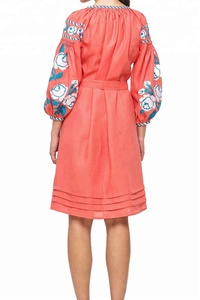 Robe courte tressée à fleurs et ceinture pour femme, tenue de bureau, style hippie, manches longues, décontractée, été - Product Image 3